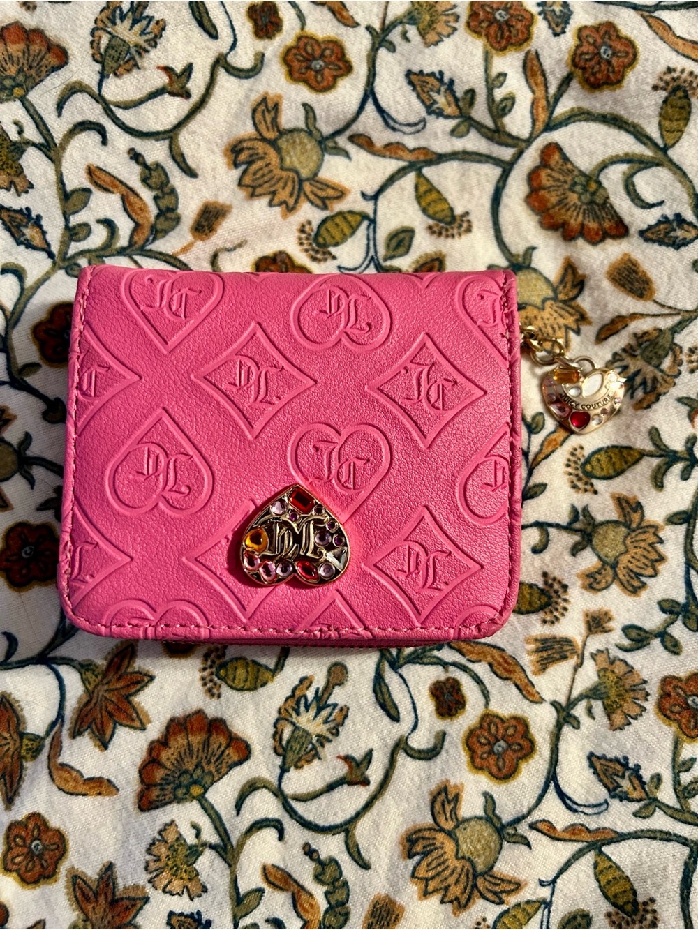 Y2K Pink Embossed Juicy Heart Wallet with Gold Accent